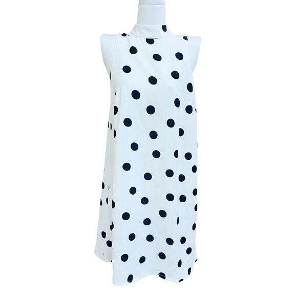 Ann Taylor Dresses & Skirts - Ann Taylor White Black Polka Dot Shift A Line Dress Sleeveless Mock Neck Sz XS